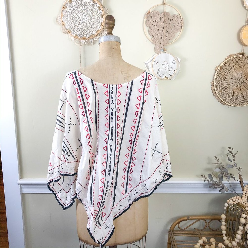 SOLD Artisan Cotton Mud Cloth Embroidered Poncho - Picture 3 of 6